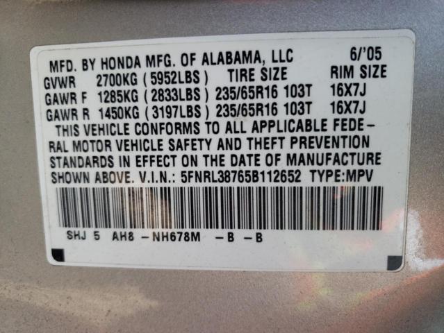 Photo 10 from auction – 2005 HONDA ODYSSEY EX with VIN 5FNRL38765B112652