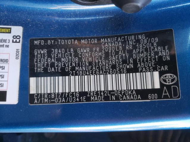 Photo 10 from auction – 2010 TOYOTA COROLLA BA with VIN 2T1BU4EE6AC260516