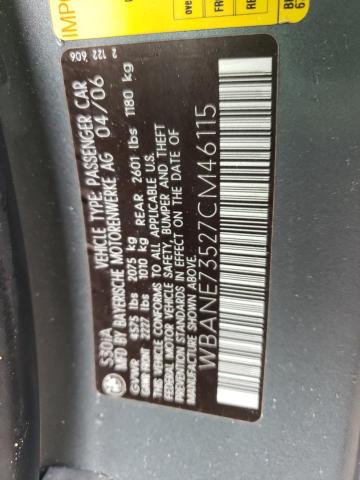 Photo 10 from auction – 2007 BMW 530 I with VIN WBANE73527CM46115