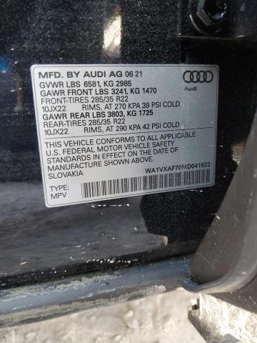 Photo 10 from auction – 2021 AUDI Q7 PRESTIG with VIN WA1VXAF70MD041622