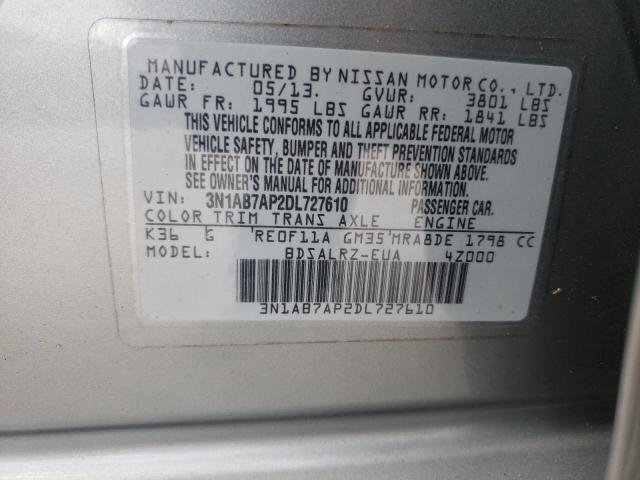 Photo 10 from auction – 2013 NISSAN SENTRA S with VIN 3N1AB7AP2DL727610