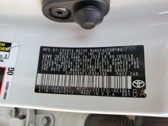 Photo 10 from auction – 2018 TOYOTA COROLLA L with VIN 5YFBURHE3JP804396