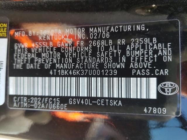 Photo 10 from auction – 2007 TOYOTA CAMRY with VIN 4T1BK46K37U001239