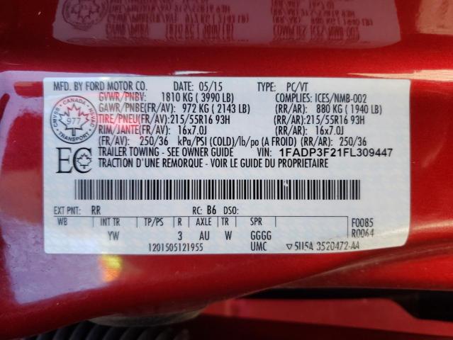 Photo 10 from auction – 2015 FORD FOCUS SE with VIN 1FADP3F21FL309447