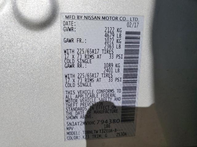 Photo 10 from auction – 2017 NISSAN ROGUE SV with VIN 5N1AT2MVXHC794380