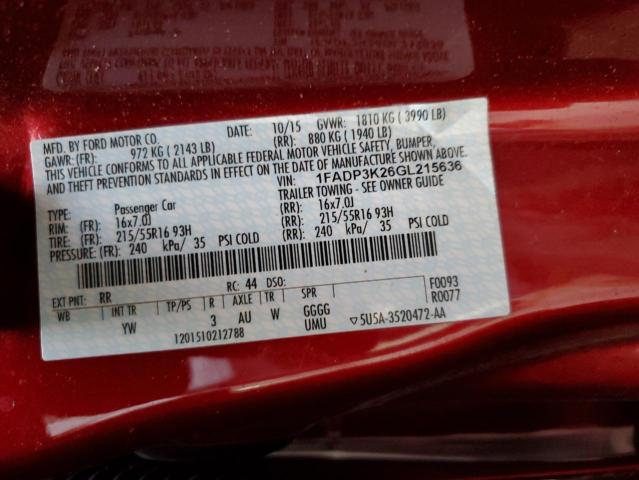 Photo 10 from auction – 2016 FORD FOCUS SE with VIN 1FADP3K26GL215636