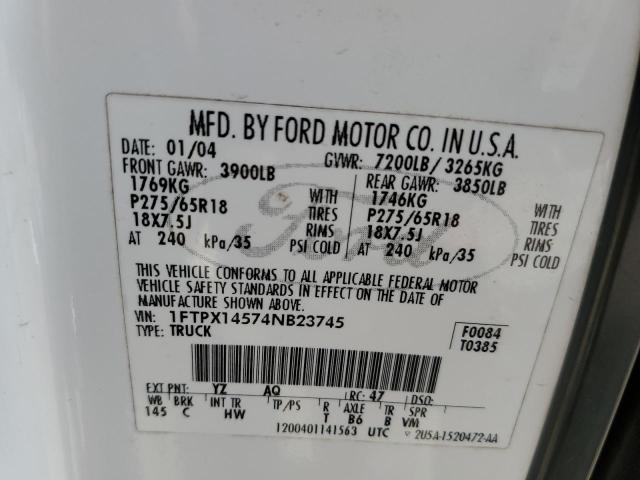 Photo 10 from auction – 2004 FORD F150 with VIN 1FTPX14574NB23745