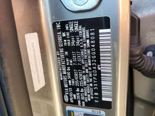 Photo 10 from auction – 2016 KIA SORENTO LX with VIN 5XYPGDA32GG048081