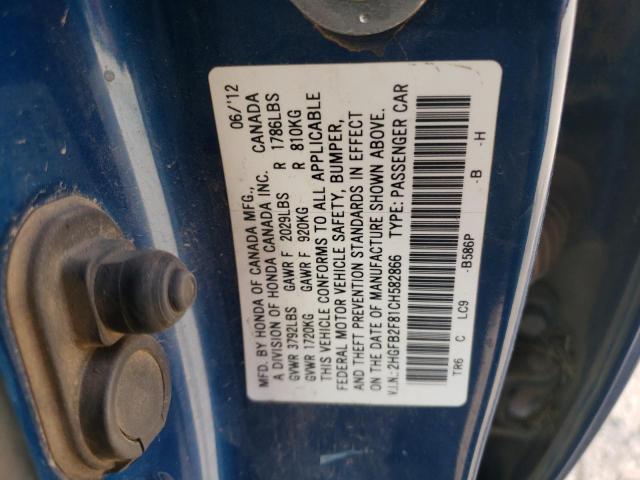 Photo 10 from auction – 2012 HONDA CIVIC EX with VIN 2HGFB2F81CH582866