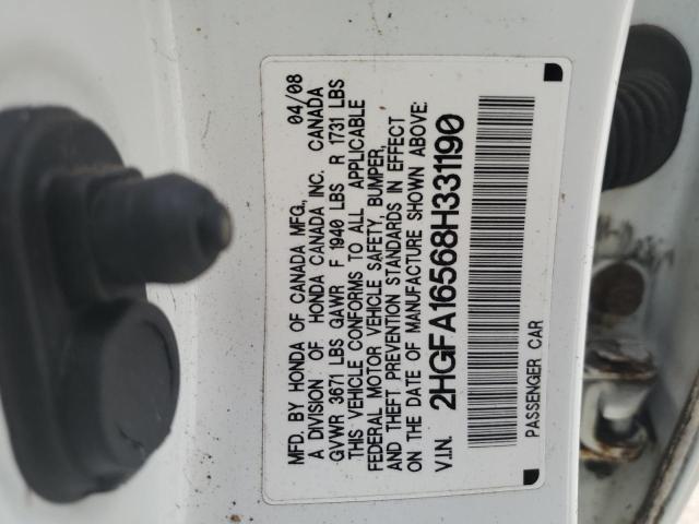 Photo 10 from auction – 2008 HONDA CIVIC LX with VIN 2HGFA16568H331190