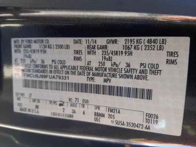 Photo 10 from auction – 2015 FORD ESCAPE TIT with VIN 1FMCU9J99FUA79331