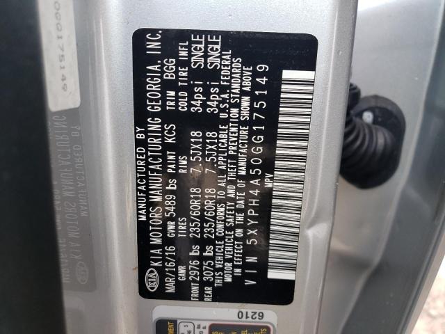 Photo 10 from auction – 2016 KIA SORENTO EX with VIN 5XYPH4A50GG175149
