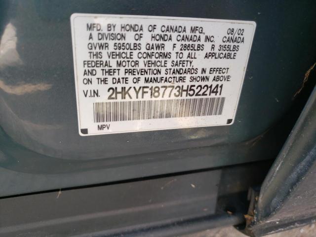 Photo 10 from auction – 2003 HONDA PILOT EXL with VIN 2HKYF18773H522141