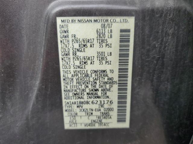 Photo 10 from auction – 2008 NISSAN PATHFINDER with VIN 5N1AR18B08C623176