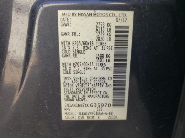 Photo 10 from auction – 2012 NISSAN PATHFINDER with VIN 5N1AR1NB7CC635970