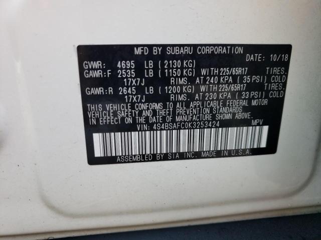 Photo 10 from auction – 2019 SUBARU OUTBACK 2. with VIN 4S4BSAFC0K3253424