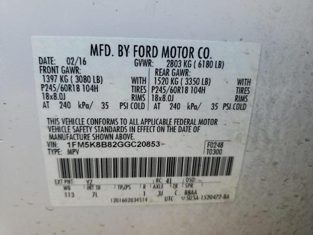 Photo 10 from auction – 2016 FORD EXPLORER with VIN 1FM5K8B82GGC20853