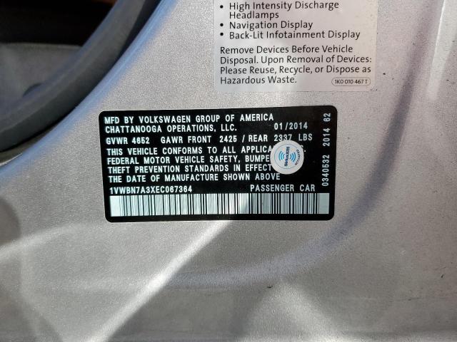 Photo 10 from auction – 2014 VOLKSWAGEN PASSAT SE with VIN 1VWBN7A3XEC067364