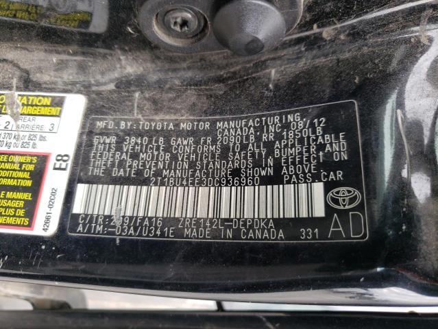 Photo 10 from auction – 2013 TOYOTA COROLLA BA with VIN 2T1BU4EE3DC936960