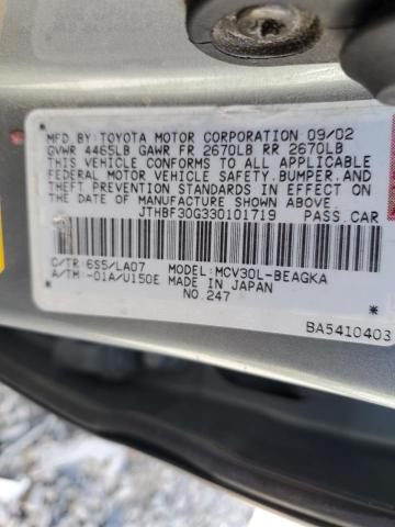 Photo 10 from auction – 2003 LEXUS ES 300 with VIN JTHBF30G330101719
