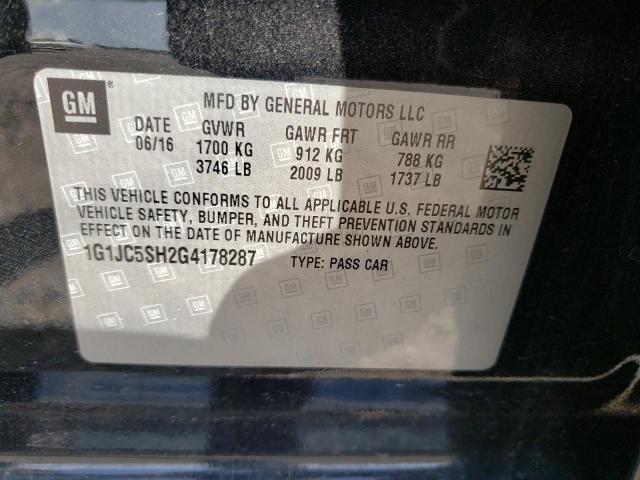 Photo 10 from auction – 2016 CHEVROLET SONIC LT with VIN 1G1JC5SH2G4178287