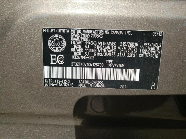 Photo 10 from auction – 2012 TOYOTA RAV4 with VIN 2T3ZF4DV1CW126709