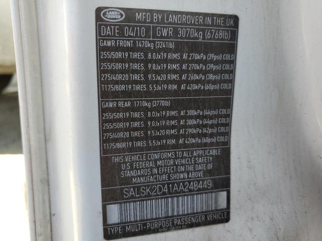 Photo 10 from auction – 2010 LAND ROVER RANGE ROVE with VIN SALSK2D41AA248449