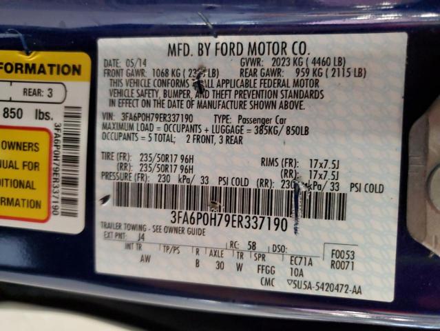 Photo 10 from auction – 2014 FORD FUSION SE with VIN 3FA6P0H79ER337190