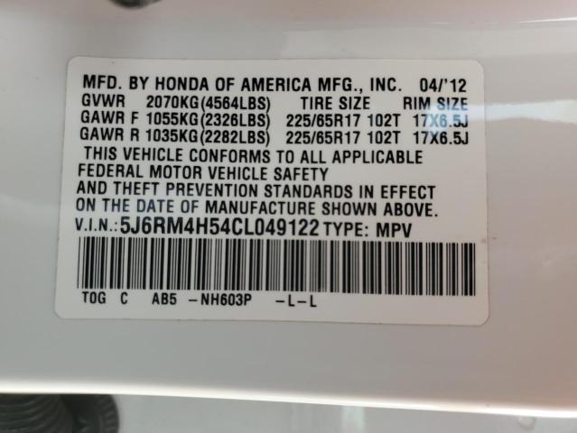 Photo 10 from auction – 2012 HONDA CR-V EX with VIN 5J6RM4H54CL049122