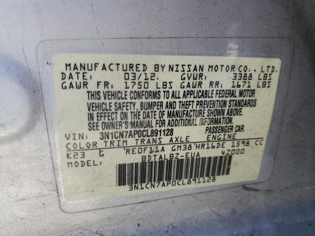 Photo 10 from auction – 2012 NISSAN VERSA S with VIN 3N1CN7AP0CL891128