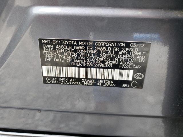 Photo 10 from auction – 2012 LEXUS ES 350 with VIN JTHBK1EG8C2498373
