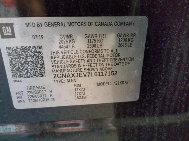 Photo 10 from auction – 2020 CHEVROLET EQUINOX LT with VIN 2GNAXJEV7L6117152