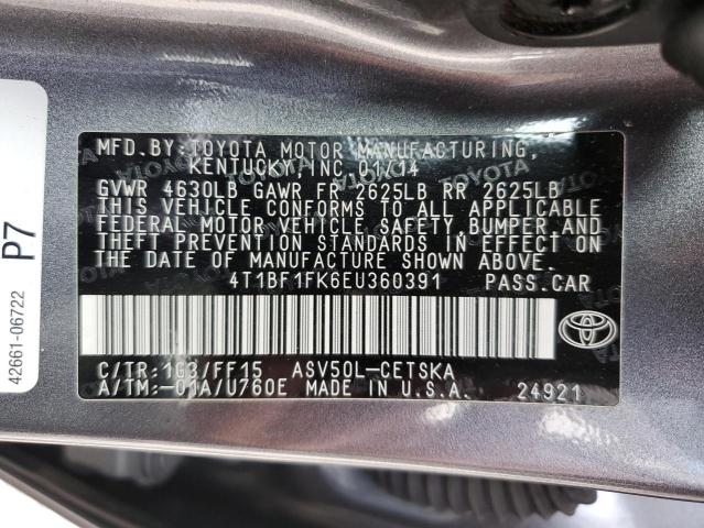 Photo 10 from auction – 2014 TOYOTA CAMRY L with VIN 4T1BF1FK6EU360391