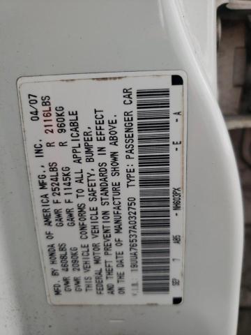 Photo 10 from auction – 2007 ACURA TL TYPE S with VIN 19UUA76537A032750