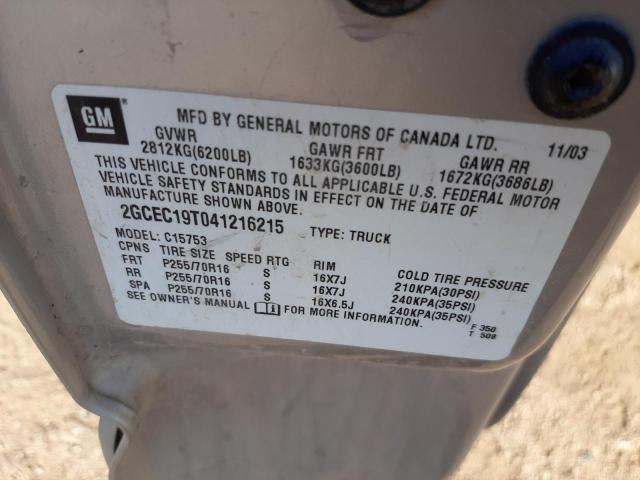 Photo 10 from auction – 2004 CHEVROLET SILVERADO with VIN 2GCEC19T041216215