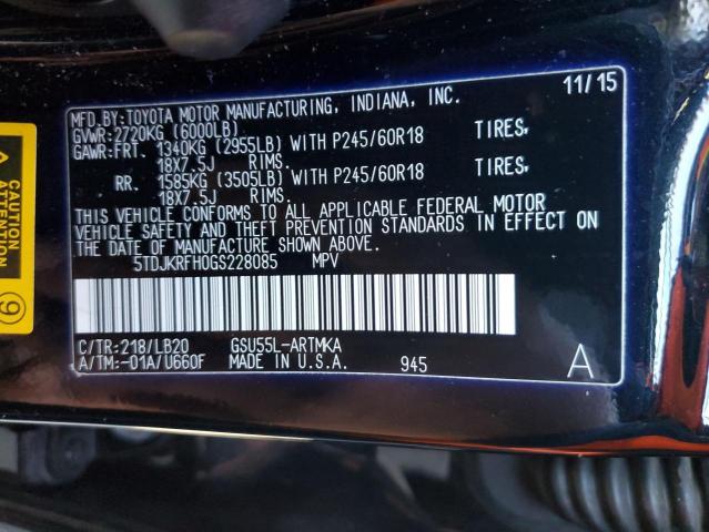 Photo 10 from auction – 2016 TOYOTA HIGHLANDER with VIN 5TDJKRFH0GS228085