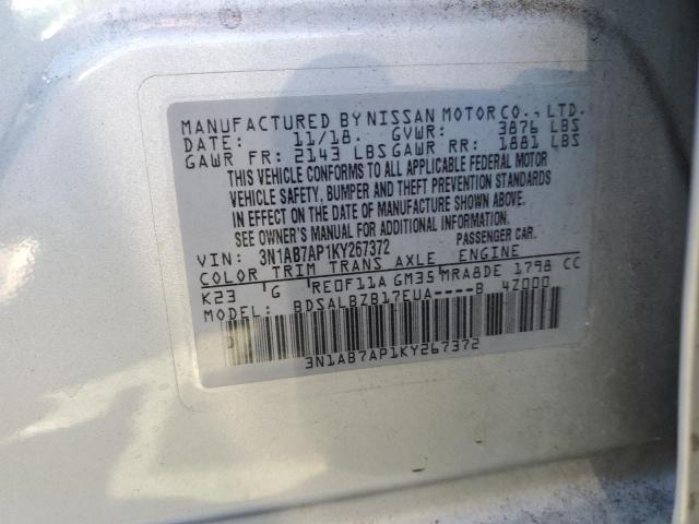 Photo 10 from auction – 2019 NISSAN SENTRA S with VIN 3N1AB7AP1KY267372