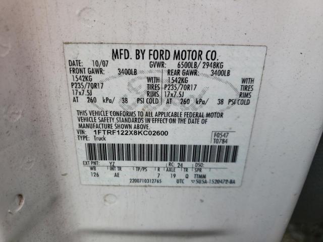 Photo 10 from auction – 2008 FORD F150 with VIN 1FTRF122X8KC02600