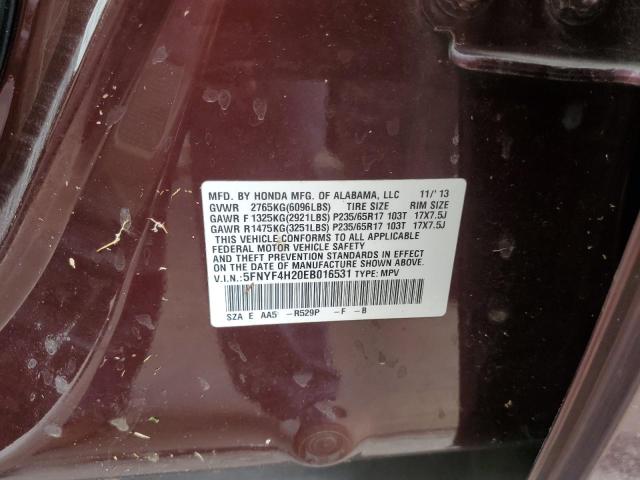 Photo 10 from auction – 2014 HONDA PILOT LX with VIN 5FNYF4H20EB016531