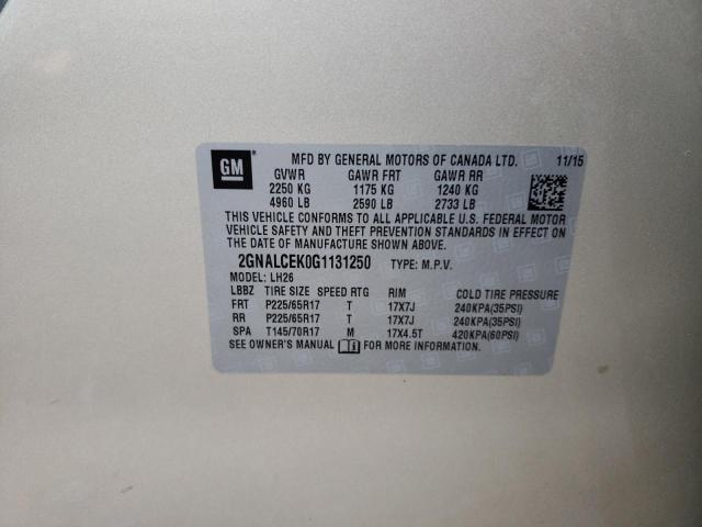 Photo 10 from auction – 2016 CHEVROLET EQUINOX LT with VIN 2GNALCEK0G1131250