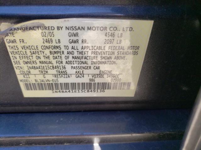 Photo 10 from auction – 2005 NISSAN MAXIMA SE with VIN 1N4BA41E15C849136