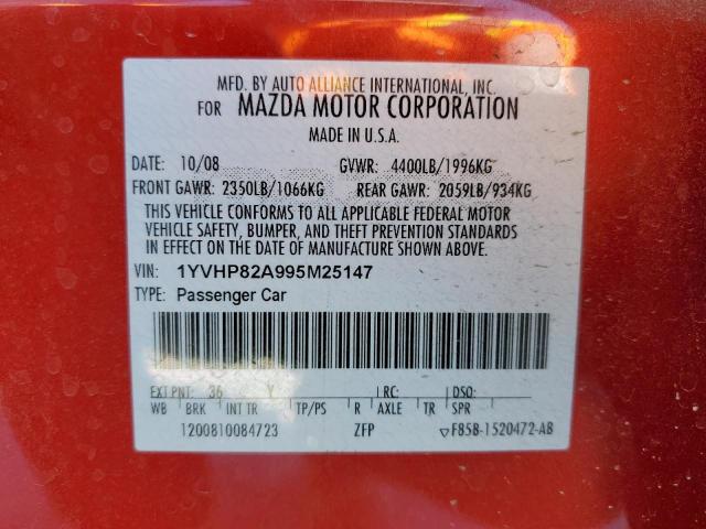 Photo 10 from auction – 2009 MAZDA 6 I with VIN 1YVHP82A995M25147