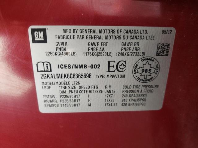 Photo 10 from auction – 2012 GMC TERRAIN SL with VIN 2GKALMEK8C6365698