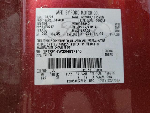 Photo 10 from auction – 2005 FORD F150 with VIN 1FTRF14W25NB37140