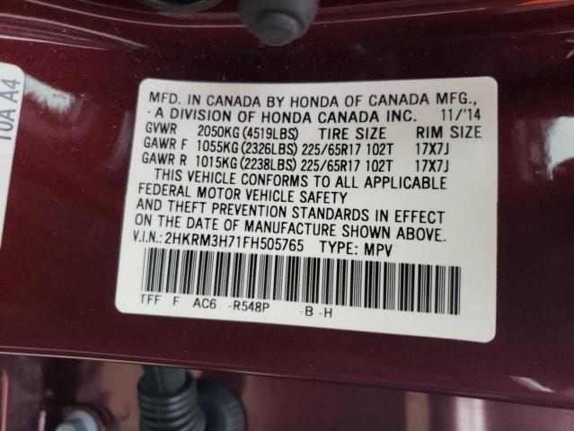 Photo 10 from auction – 2015 HONDA CR-V EXL with VIN 2HKRM3H71FH505765
