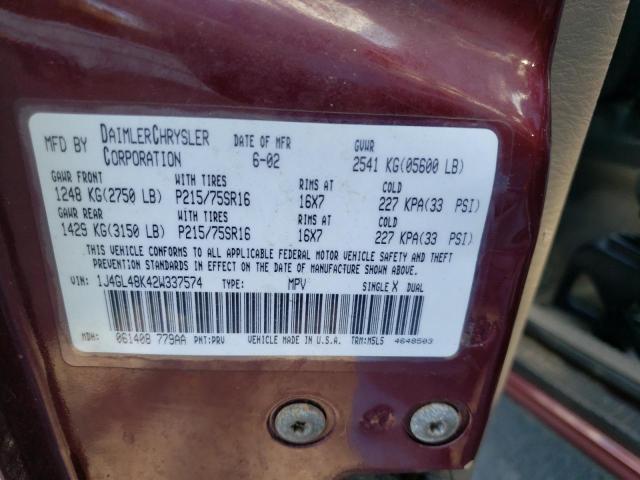 Photo 10 from auction – 2002 JEEP LIBERTY SP with VIN 1J4GL48K42W337574