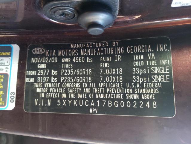 Photo 10 from auction – 2011 KIA SORENTO EX with VIN 5XYKUCA17BG002248