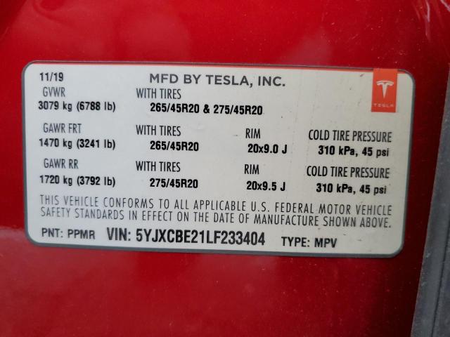 Photo 10 from auction – 2020 TESLA MODEL X with VIN 5YJXCBE21LF233404