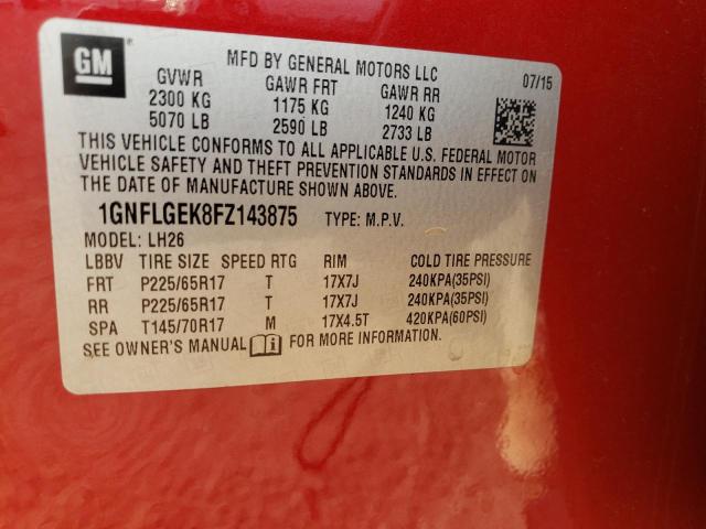 Photo 10 from auction – 2015 CHEVROLET EQUINOX LT with VIN 1GNFLGEK8FZ143875