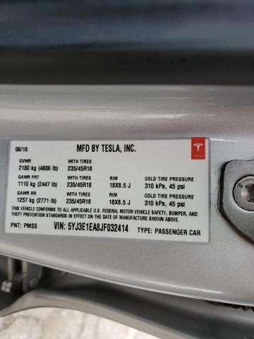 Photo 10 from auction – 2018 TESLA MODEL 3 with VIN 5YJ3E1EA8JF032414
